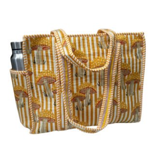 Handmade Cotton Printed Quilted Tote Bags with Bottle Space - Style 29