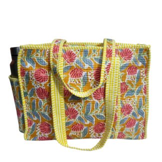 Handmade Cotton Printed Quilted Tote Bags with Bottle Space - Style 3