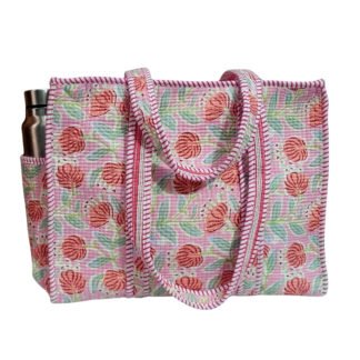 Handmade Cotton Printed Quilted Tote Bags with Bottle Space - Style 32