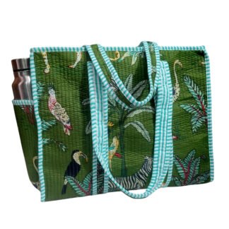 Handmade Cotton Printed Quilted Tote Bags with Bottle Space - Style 4