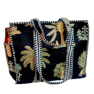 Handmade Cotton Printed Quilted Tote Bags with Bottle Space - Style 6
