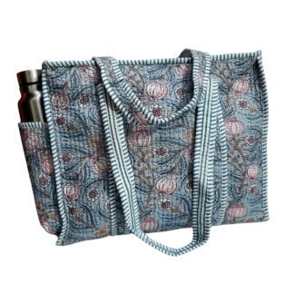 Handmade Cotton Printed Quilted Tote Bags with Bottle Space - Style 8