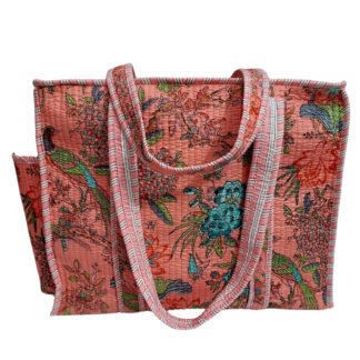 Handmade Cotton Printed Quilted Tote Bags with Bottle Space - Style 9
